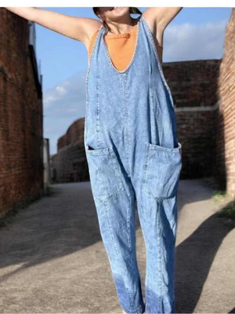 SO Women's Acid-Wash Denim Jumpsuit - blue size M